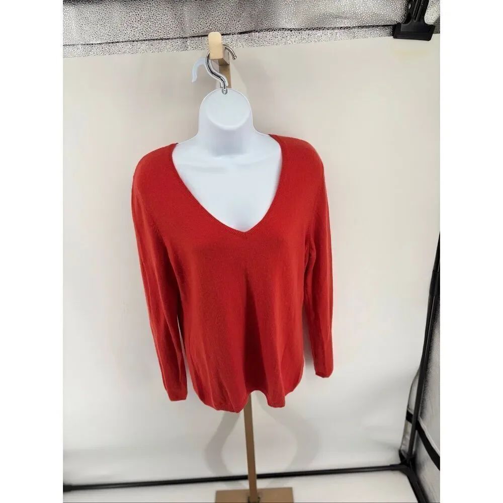 Charter Club 100% Cashmere V Neck Sweater Orange 2-Ply Pullover Women Size L